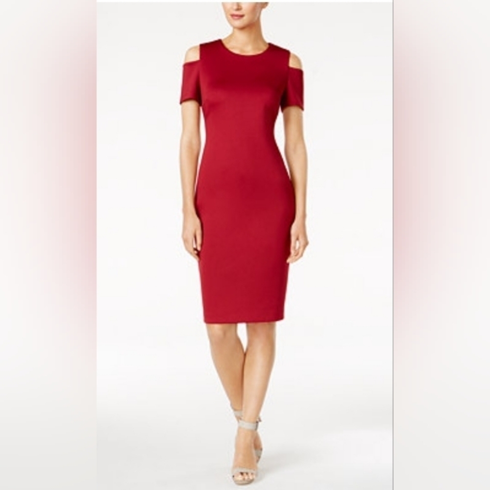 Calvin Klein-Cold shoulder sheath dress with a flattering boat neckline Size 10